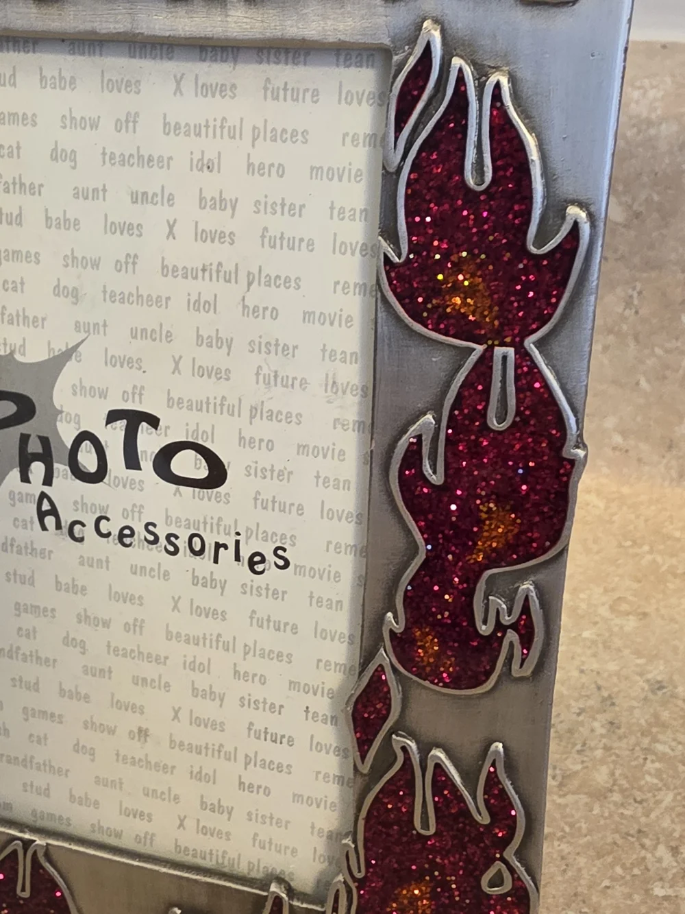 *New* Vintage Too Hot to Handle Glitter Flame Photo Frame - Red 3.5